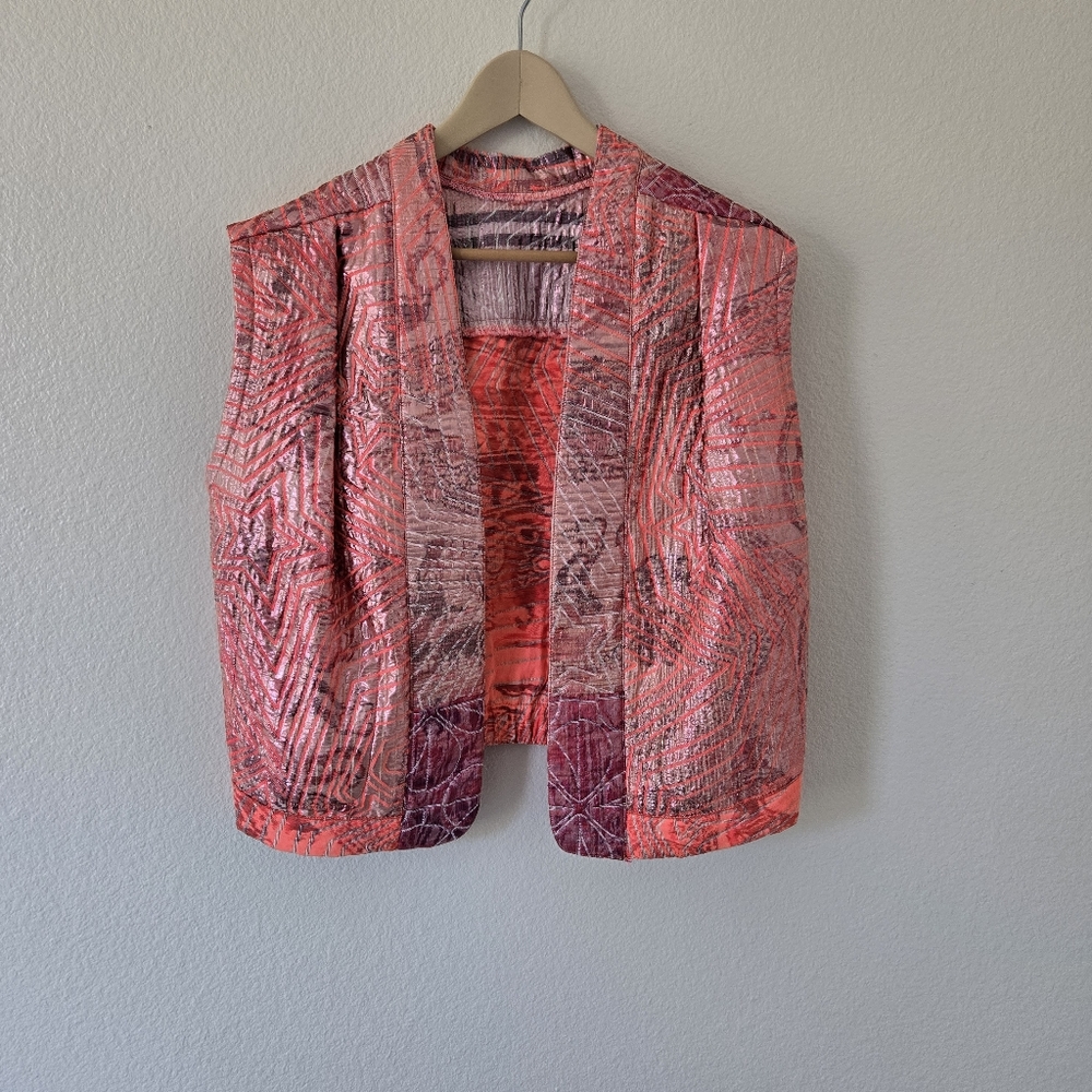 FORTE FORTE Patterned Jacquard Open front Gilet Vest Jacket Cardigan Size 1 Glam - Picture 5 of 16